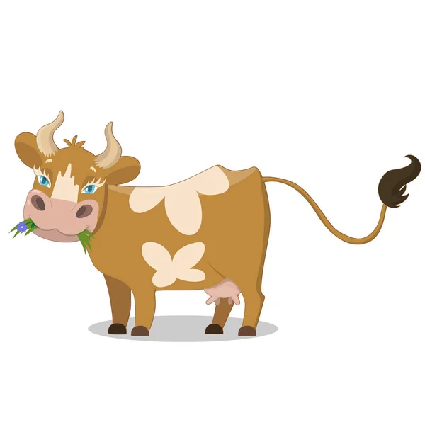 Mignon brun vache tachetée, drôle animal de ferme dessin animé personnage vecteur Illustration sur un fond blanc . — Image vectorielle