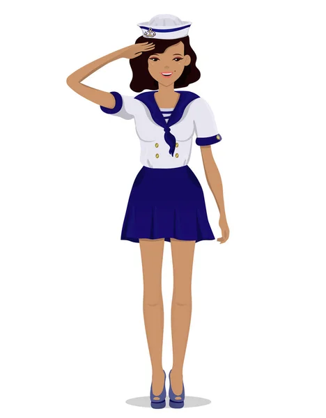 La chica en uniforme de marinero en pleno crecimiento. Imagen vectorial aislada sobre fondo blanco . — Vector de stock