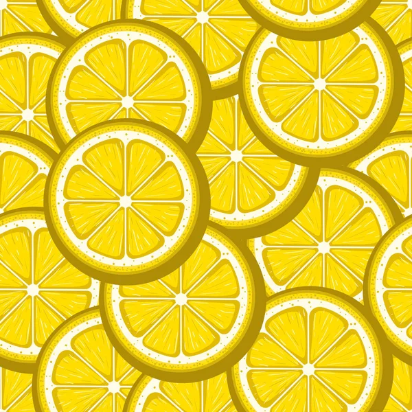 Zitronenscheiben mit gelbem, nahtlosen Muster. Vektorbild. — Stockvektor