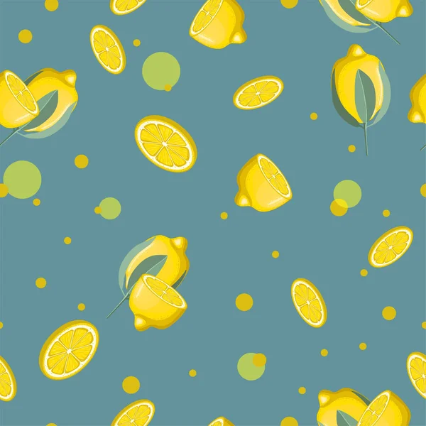 Frische Zitronen Hintergrund, handgezeichnete Symbole. Tapeten-Vektor. farbenfrohe nahtlose Muster mit einer Sammlung von frischen Früchten. Dekorative Illustration. — Stockvektor