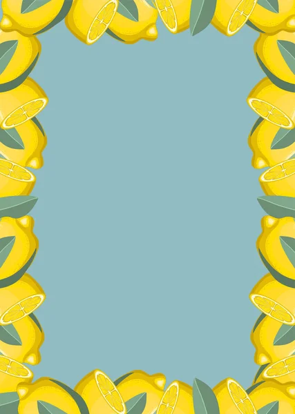 Zitrusrahmen von Zitronen. gelb und blau. Vektorvorlage. — Stockvektor