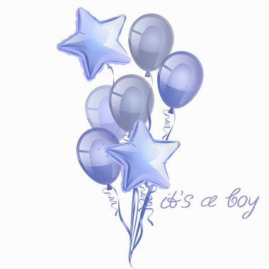 Beyaz arka plan üzerinde havada izole gerçekçi parlak mavi ballons kümesi. Tebrik kartları, erkek, etkinlik tasarımı, karnaval, satış afiş, sosyal medya, doğum günü, yıldönümü, kutlama için Vektör.