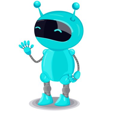 Mavi sevimli robot beyaz arka plan üzerinde izole. Vektör grafikleri.