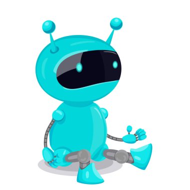 Mavi sevimli robot beyaz arka plan üzerinde izole. Vektör grafikleri.