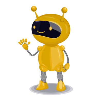 Beyaz arka planda izole edilmiş sarı sevimli robot. Vektör grafikleri.