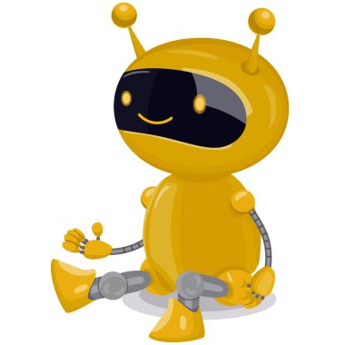 Beyaz arka planda izole edilmiş sarı sevimli robot. Vektör grafikleri.