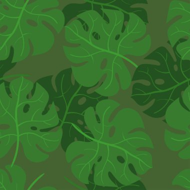 Monstera kusursuz desen bırakır. Tropikal yaprakların vektör dokusu.