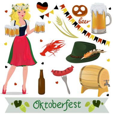 Vektör Oktoberfest tasarım elemanları kümesi. Vektör izole illüstrasyon.