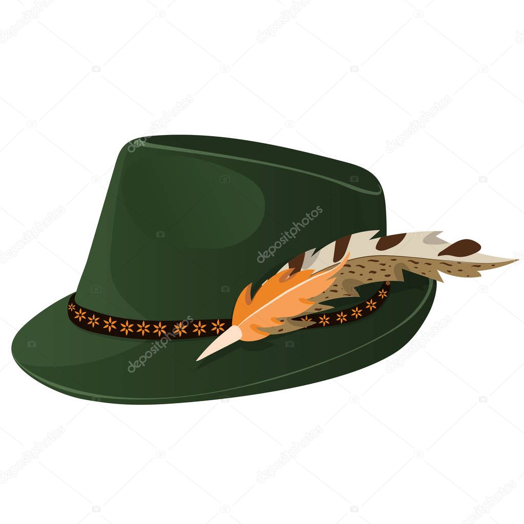 Bavarian Oktoberfest style hat with a feather. Vector illustration.
