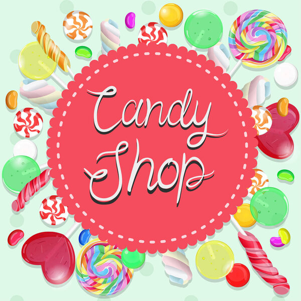 Candy shop emblem. Multicolor emblem. Vector graphics.