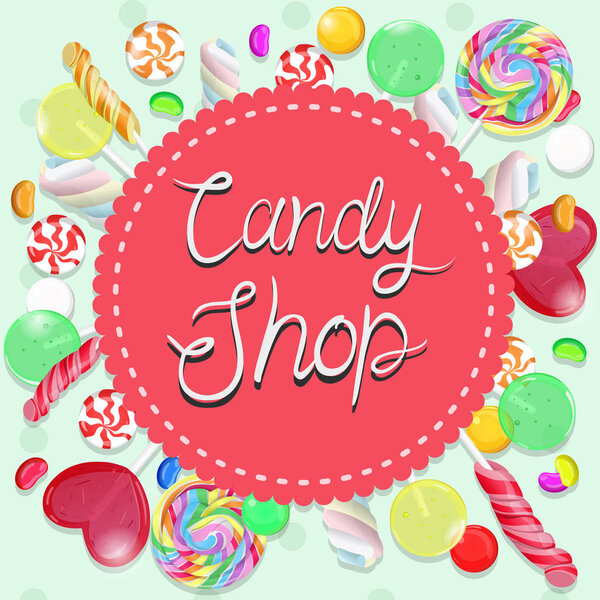 Candy shop emblem. Multicolor emblem. Vector graphics.