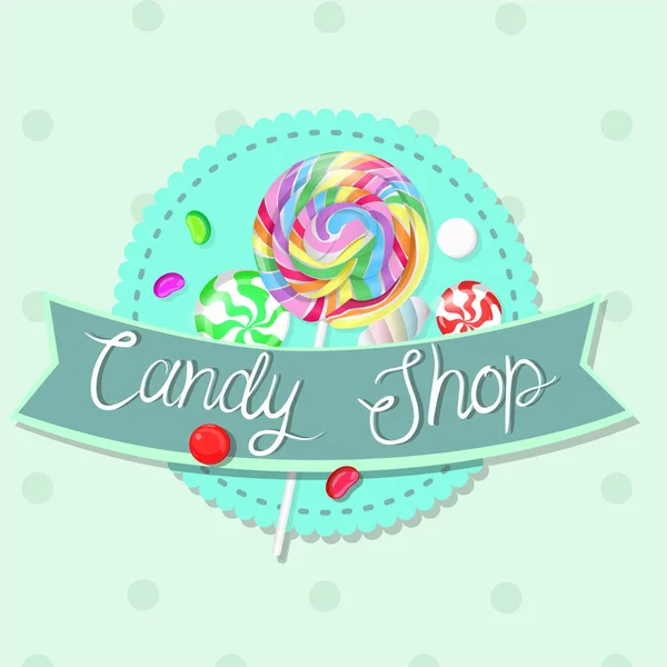 Emblema de la tienda de dulces. Emblema multicolor. Gráficos vectoriales . — Vector de stock