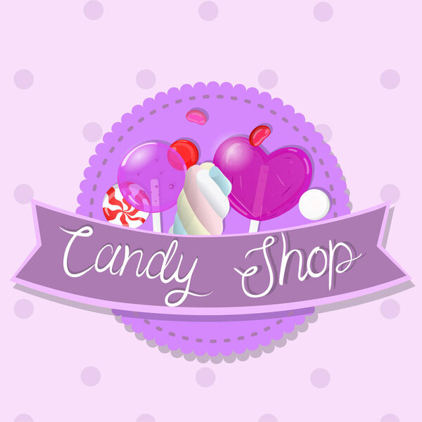 Candy shop emblem. Multicolor emblem. Vector graphics.