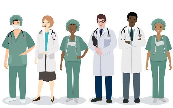 Personal médico. Un conjunto de hombres y mujeres profesiones médicas. Imagen vectorial aislada sobre fondo blanco . — Vector de stock