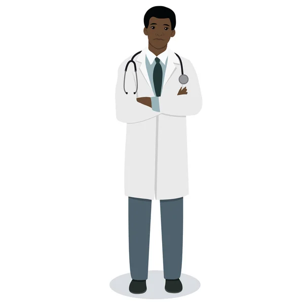 Imagen de un médico negro aislado sobre un fondo blanco. Imagen vectorial . — Vector de stock