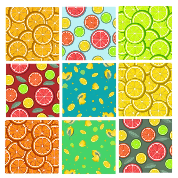 Set of citrus seamless patterns. Vector illustration. — Stock Vector