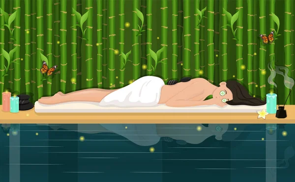 Relájate en el spa. Mujer en el spa. Ilustración vectorial . — Vector de stock