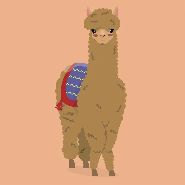 Llama de dibujos animados sobre fondo naranja. Ilustración vectorial — Archivo Imágenes Vectoriales