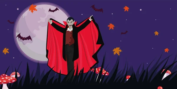 Banner com um vampiro para o Halloween. Modelo de vetor . —  Vetores de Stock