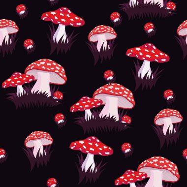 Sinek agaric ile dikişsiz desen. Kumaş veya ambalaj kağıdı veya diğer için yazdırın. Vektör grafikleri.