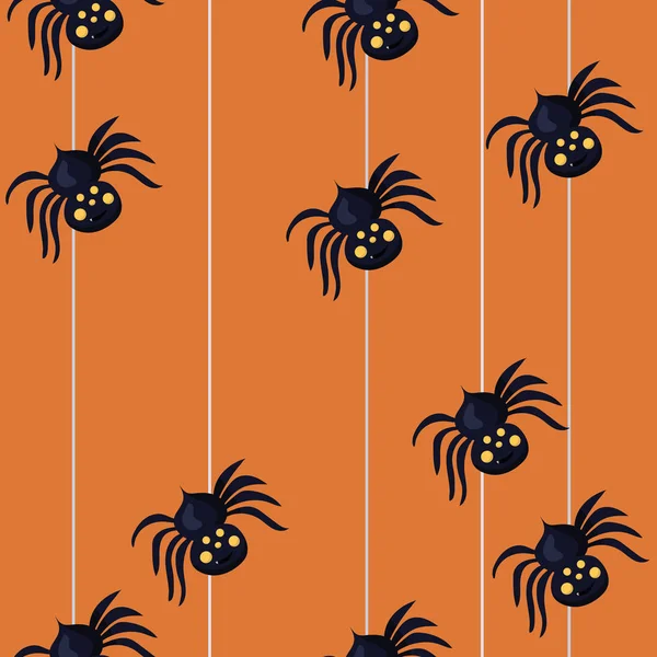 Bezešvé vzory s pavouky sestupují na pavučině. Vektorová grafika. — Stockový vektor