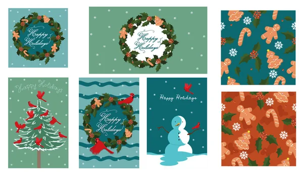 Set of Christmas elements. Postcards, banners, posters, seamless texture. Vector graphics. — Stock Vector