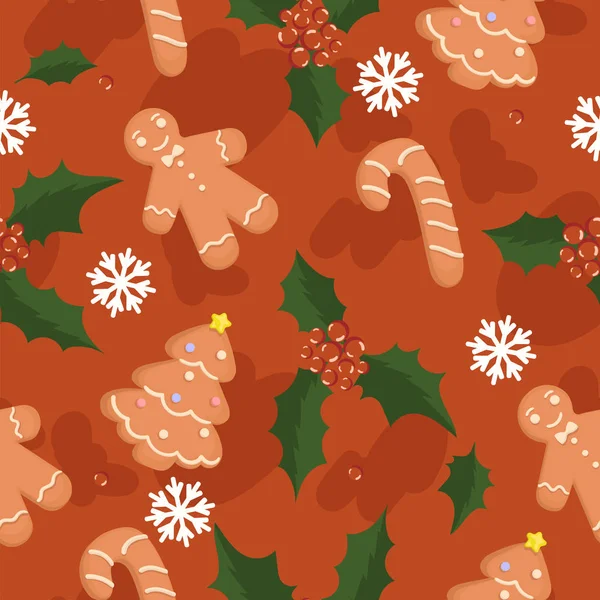크리스마스 케이크, 잎, 열매와 원활한 패턴. 벡터 그래픽. — 스톡 벡터