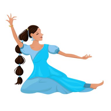 Güzel bir Kızılderili dans ediyor. Beyaz arka planda izole Ulusal Hint kostüm kız. Vektör grafikleri.