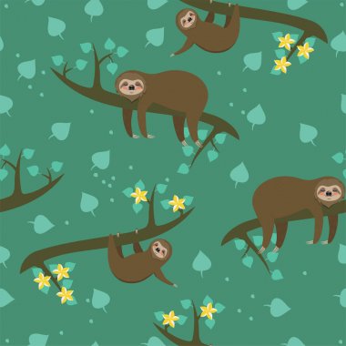 Tembel liklerle dikişsiz desen. Kumaş veya ambalaj kağıdı için. Vektör grafikleri.