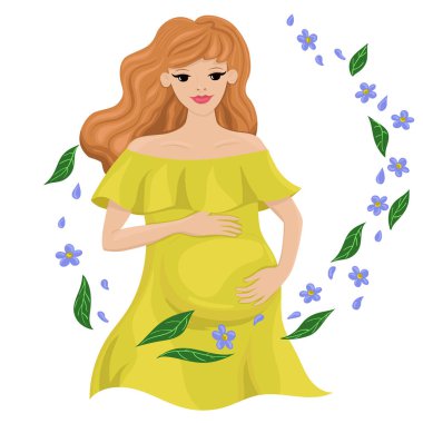 Hamile bir kadınla tebrik kartı. Vektör grafikleri.