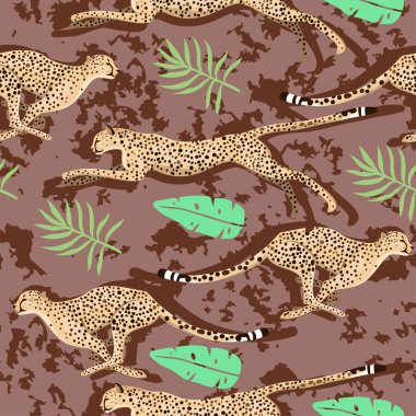 Çitalar ve yapraklar ile dikişsiz desen. Vektör grafikleri.