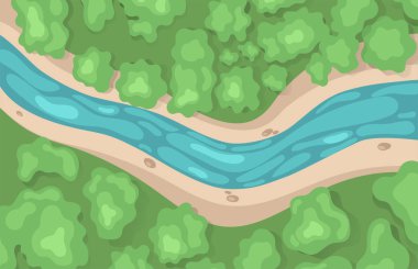 Nehir üst görünümü. Basit bir illüstrasyon. Vektör grafikleri.