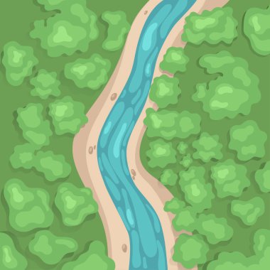 Nehir üst görünümü. Basit bir illüstrasyon. Vektör grafikleri.