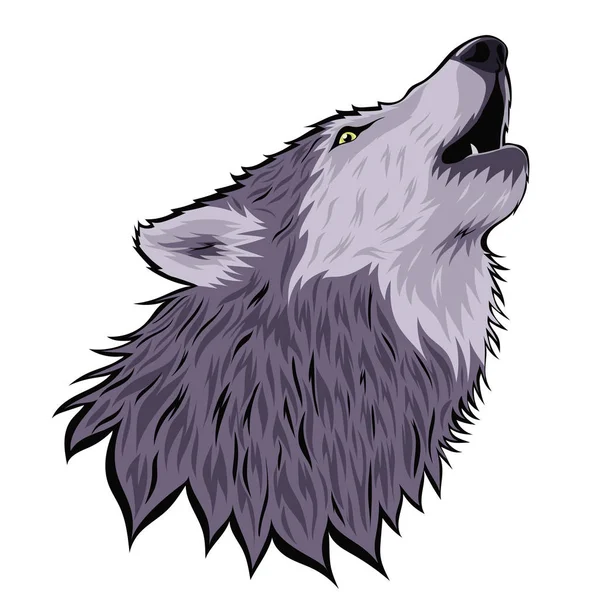 Cabeça de um lobo uivante na lua isolado em um fundo branco. Gráficos vetoriais . — Vetor de Stock