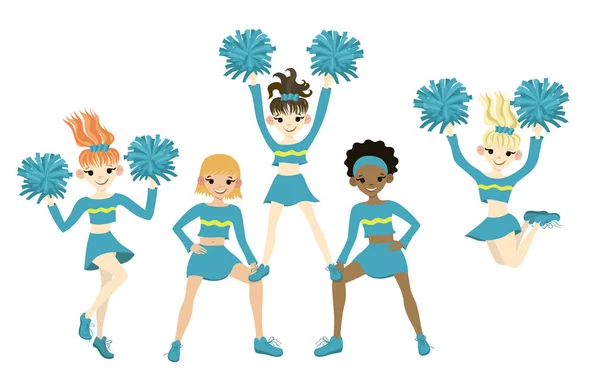 Collection of cheerleaders isolated on a white background. Vector graphics. — Stock Vector