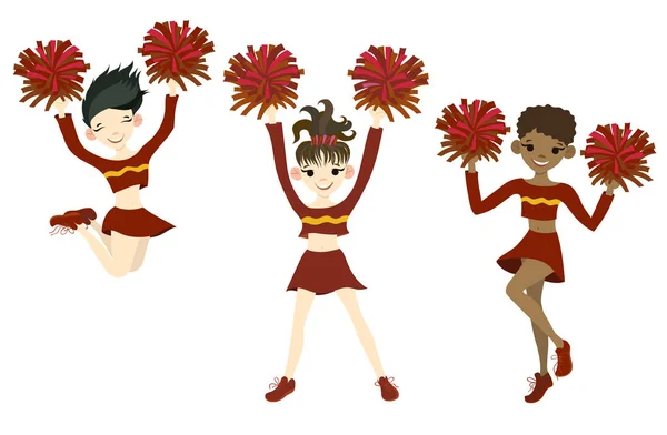 Collectie van cheerleaders geïsoleerd op een witte achtergrond. Vectorafbeeldingen. — Stockvector