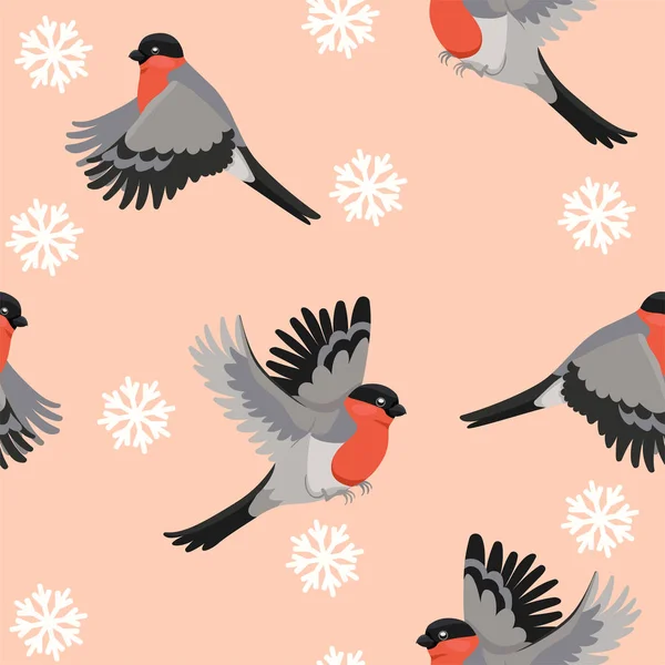 Modèle sans couture avec des oiseaux de pinsons. Graphiques vectoriels . — Image vectorielle