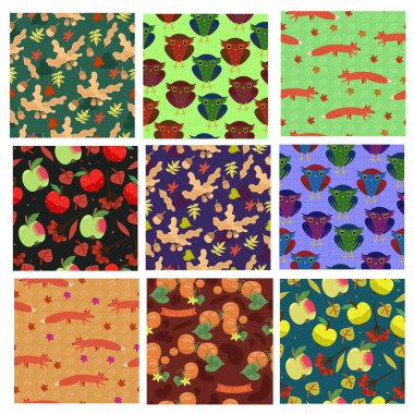 Çeşitli sonbahar desenleri koleksiyonu. Vektör grafikleri.