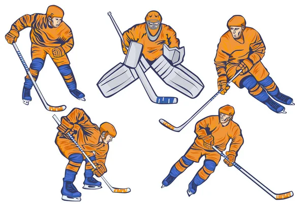 Ensemble de joueurs de hockey isolés sur fond blanc. Graphiques vectoriels . — Image vectorielle