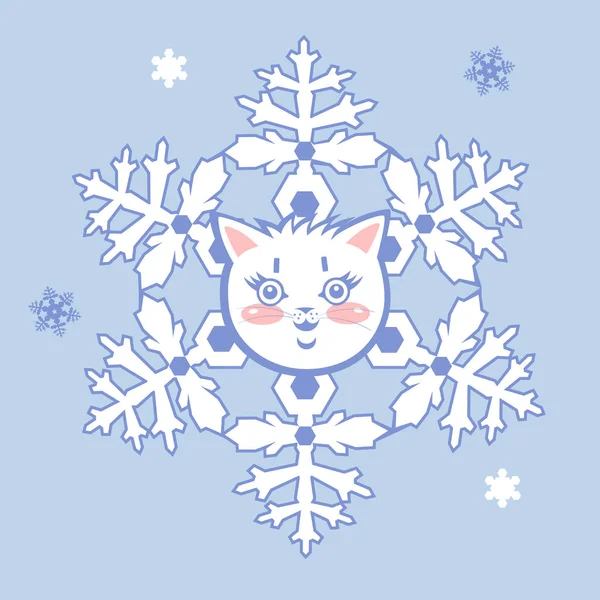 Сніжинка кошеня на синьому фоні. Векторна графіка . — стоковий вектор