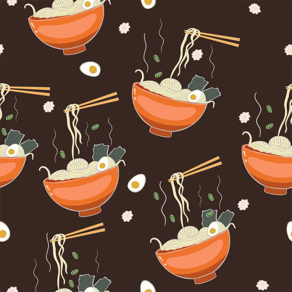 Bezszwowy wzór z makarona Ramen. Grafika wektorowa. — Wektor stockowy