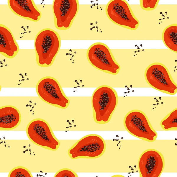 Naadloos patroon met papaja helften. Vectorafbeeldingen. — Stockvector