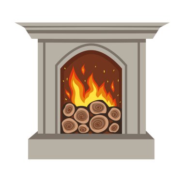 Gri yanan şömine beyaz bir arka plan üzerinde izole