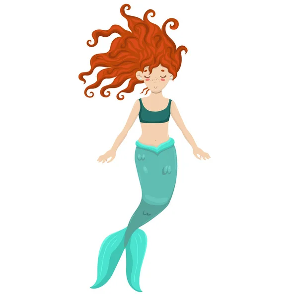 Sirena dai capelli rossi isolata su uno sfondo bianco . — Vettoriale Stock