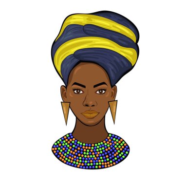 Beyaz bir arka plan üzerinde izole edilmiş bir Afrika prensesinin portresi. Vektör grafikleri