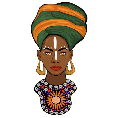 Beyaz bir arka plan üzerinde izole edilmiş bir Afrika prensesinin portresi. Vektör grafikleri