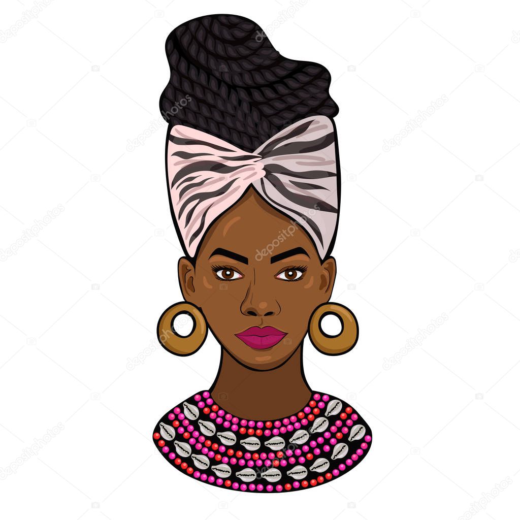 Portrait of an African princess Isolated on a white background. Vector image