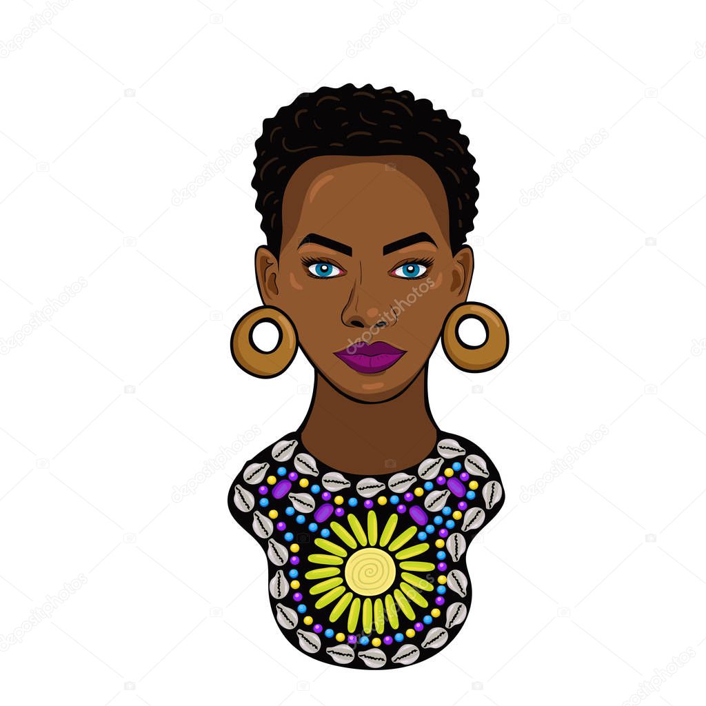 Portrait of an African princess Isolated on a white background. Vector image