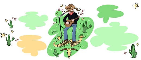 Poodle styl country zpěvák s mikrofonem a kytarou — Stockový vektor