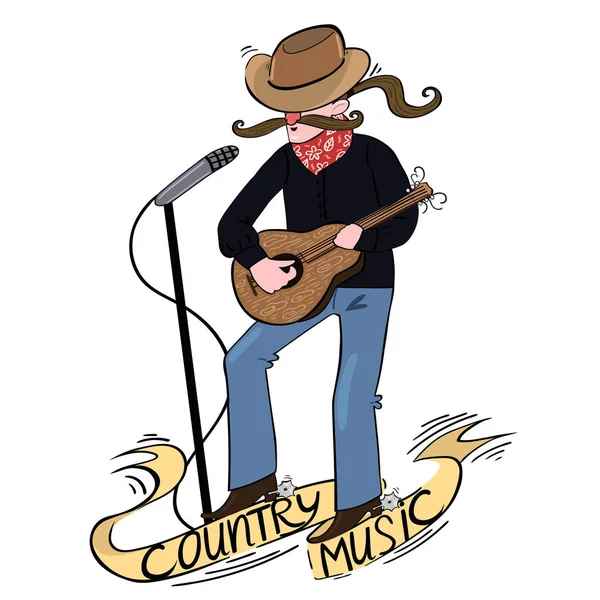 Country zpěvák s kytarou. Logo s nápisem Country Music. — Stockový vektor